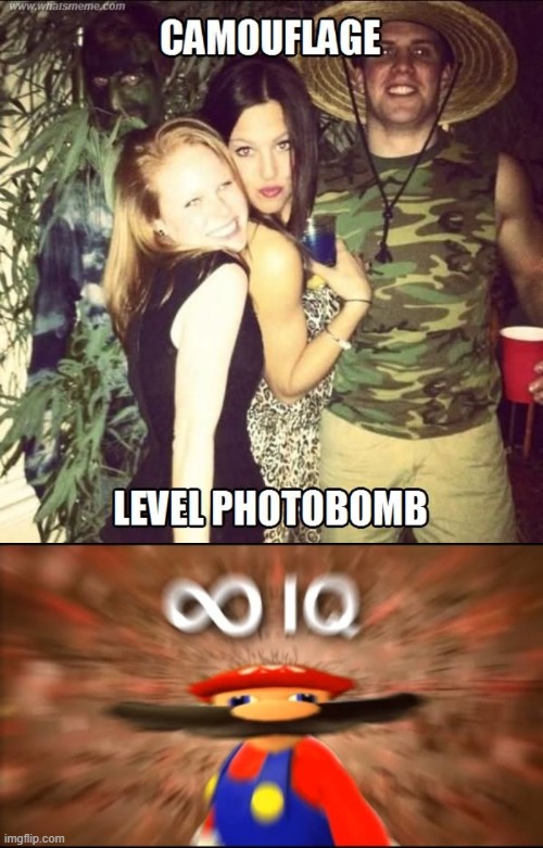 photobomb infinite iq | image tagged in marios infinite iq | made w/ Imgflip meme maker