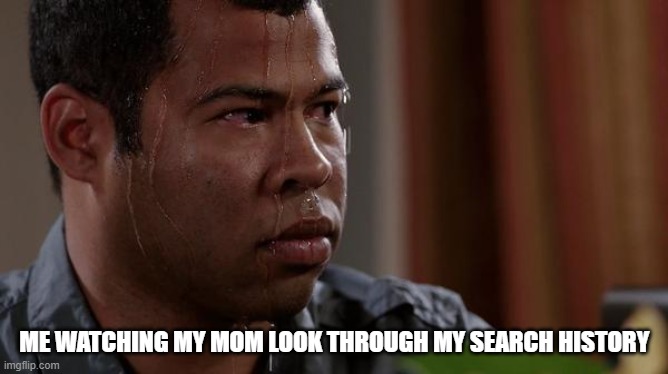 sweating bullets | ME WATCHING MY MOM LOOK THROUGH MY SEARCH HISTORY | image tagged in sweating bullets | made w/ Imgflip meme maker