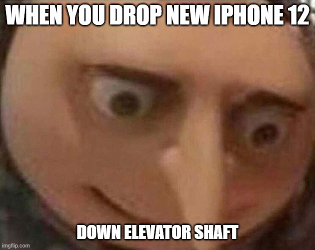 gru meme | WHEN YOU DROP NEW IPHONE 12; DOWN ELEVATOR SHAFT | image tagged in gru meme | made w/ Imgflip meme maker