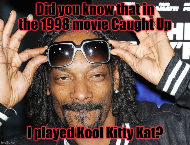 He likes both dogs & cats | Did you know that in the 1998 movie Caught Up; I played Kool Kitty Kat? | image tagged in snoop doggy dawg,cool cat,movie | made w/ Imgflip meme maker