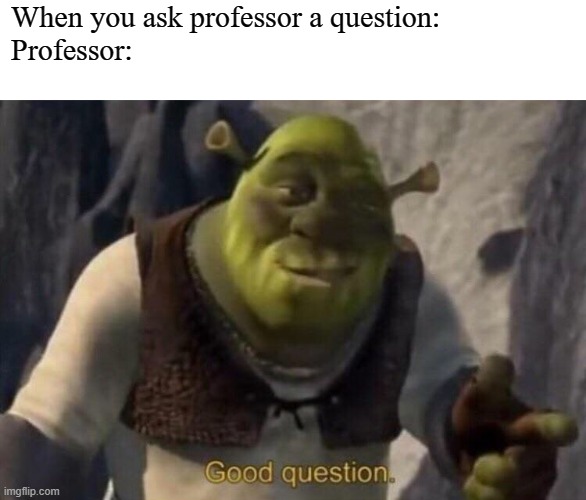 Shrek good question | When you ask professor a question:
Professor: | image tagged in shrek good question | made w/ Imgflip meme maker