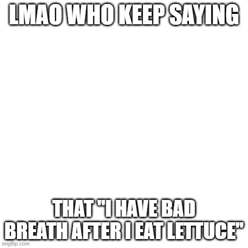 Blank Transparent Square | LMAO WHO KEEP SAYING; THAT "I HAVE BAD BREATH AFTER I EAT LETTUCE" | image tagged in memes,blank transparent square | made w/ Imgflip meme maker