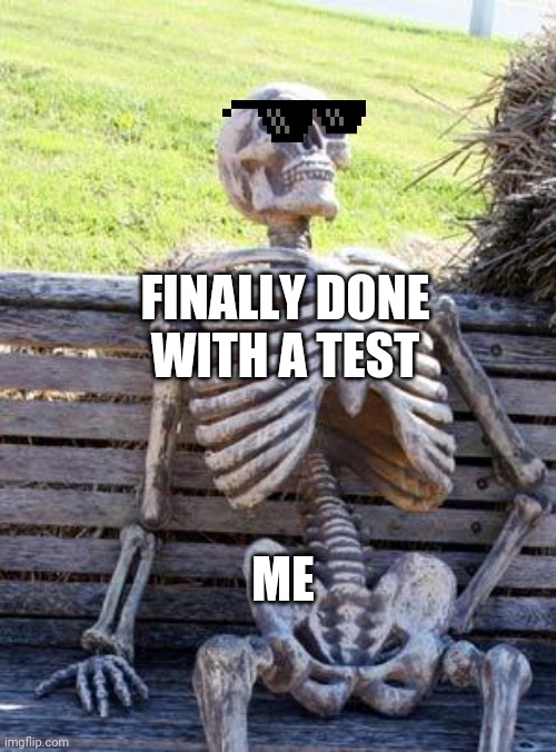 Waiting Skeleton Meme | FINALLY DONE WITH A TEST; ME | image tagged in memes,waiting skeleton | made w/ Imgflip meme maker