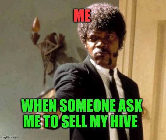 don't ever say that again | ME; WHEN SOMEONE ASK ME TO SELL MY HIVE | image tagged in hive,cryptocurrency,crypto,funny,meme | made w/ Imgflip meme maker