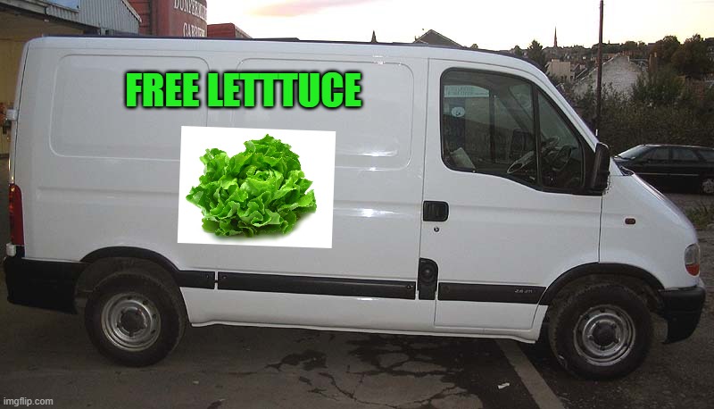 free lettuce in the van | FREE LETTTUCE | image tagged in blank white van | made w/ Imgflip meme maker