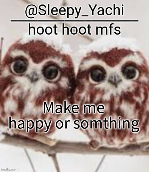 Yachi's owl temp | Make me happy or somthing | image tagged in yachi's owl temp | made w/ Imgflip meme maker