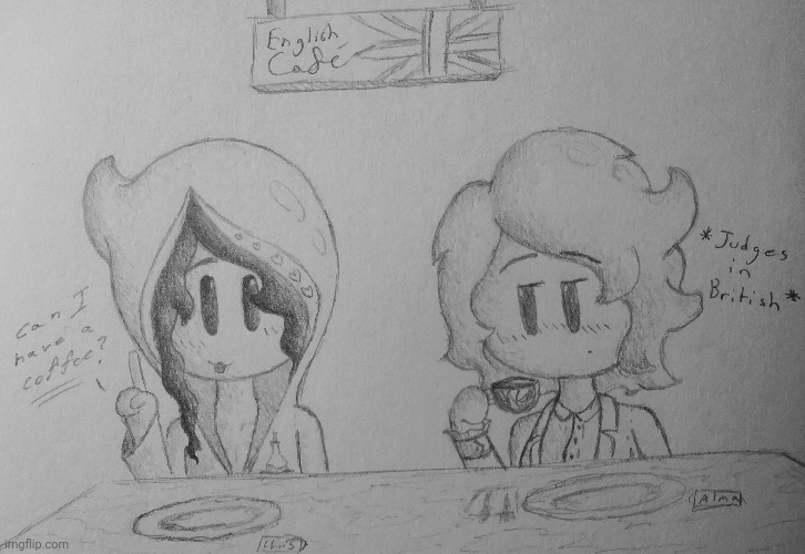 Christopher meets Alma in England. Drew this because I was bored lol, have a great day y'all :D | image tagged in princevince64,chris,alma,cute,yeah i know its not that good lol | made w/ Imgflip meme maker