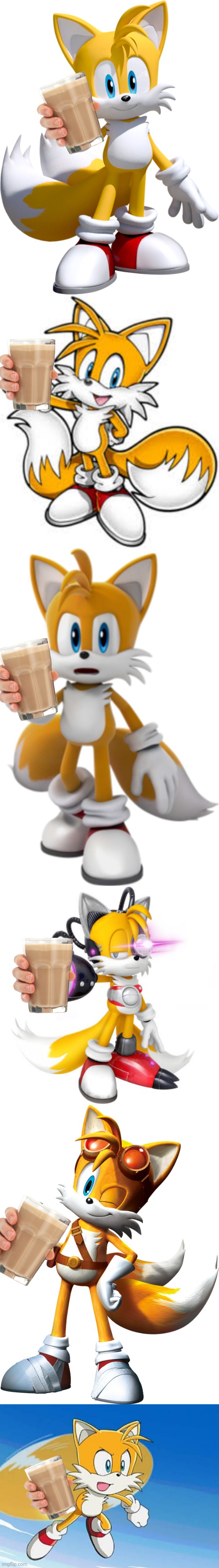 tails give you a choccy | image tagged in tails,choccy milk,remake | made w/ Imgflip meme maker