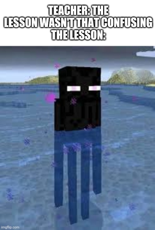 *confused confusing confusion* | TEACHER: THE LESSON WASN'T THAT CONFUSING
THE LESSON: | image tagged in confused confusing confusion,enderman,teachers,lesson | made w/ Imgflip meme maker