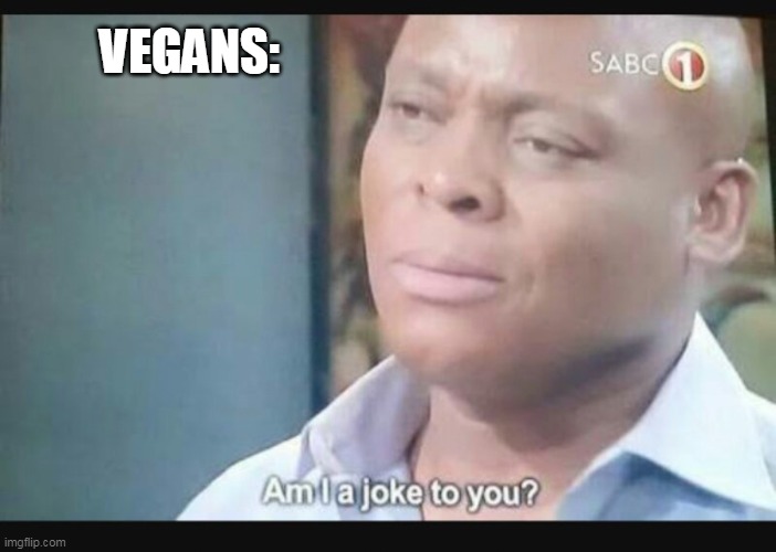 Am I a joke to you? | VEGANS: | image tagged in am i a joke to you | made w/ Imgflip meme maker