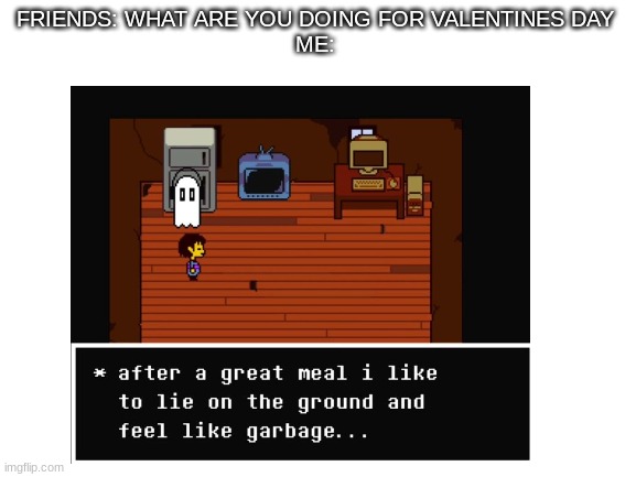 FRIENDS: WHAT ARE YOU DOING FOR VALENTINES DAY 
ME: | image tagged in undertale | made w/ Imgflip meme maker