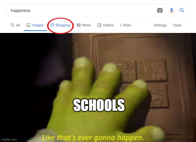 SCHOOLS | image tagged in like that's ever gonna happen | made w/ Imgflip meme maker