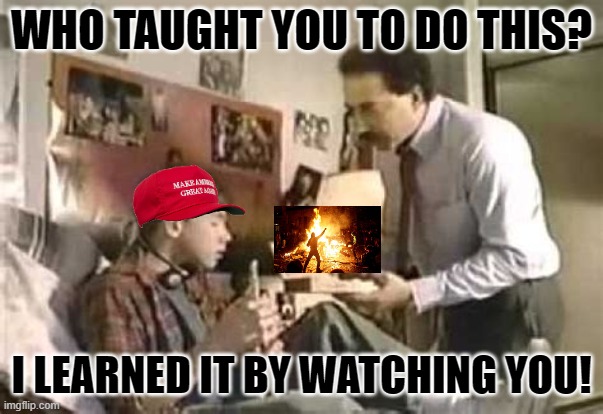 I learned it from you! | WHO TAUGHT YOU TO DO THIS? I LEARNED IT BY WATCHING YOU! | image tagged in i learned it from you,riots | made w/ Imgflip meme maker