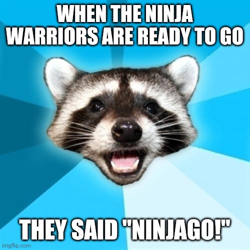Ninjago fans will get the pun | WHEN THE NINJA WARRIORS ARE READY TO GO; THEY SAID "NINJAGO!" | image tagged in memes,lame pun coon,ninja,ninjago,lego ninjago | made w/ Imgflip meme maker