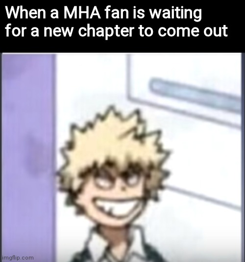 Bakugo sero smile | When a MHA fan is waiting for a new chapter to come out | image tagged in bakugo sero smile | made w/ Imgflip meme maker