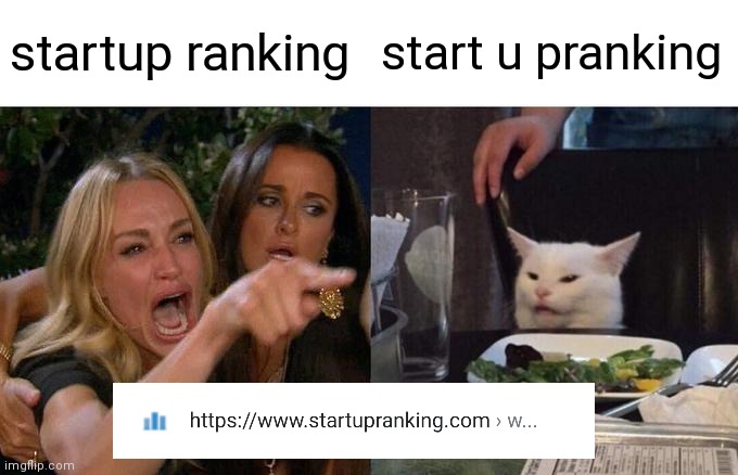 start u pranking | startup ranking; start u pranking | image tagged in memes,woman yelling at cat | made w/ Imgflip meme maker