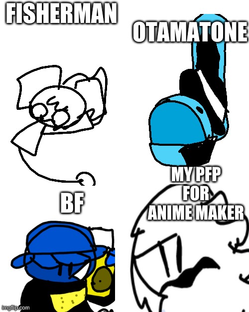 some of my art | FISHERMAN; OTAMATONE; MY PFP FOR ANIME MAKER; BF | image tagged in memes,blank transparent square | made w/ Imgflip meme maker