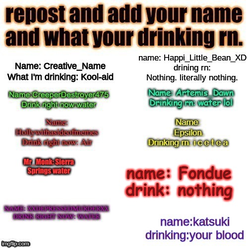 name: Fondue
drink: nothing | made w/ Imgflip meme maker
