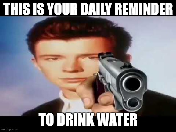 Say goodbye | THIS IS YOUR DAILY REMINDER; TO DRINK WATER | image tagged in rick astley | made w/ Imgflip meme maker