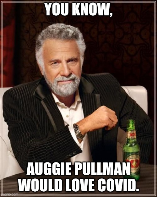 August Pullman and COVID-19 | YOU KNOW, AUGGIE PULLMAN WOULD LOVE COVID. | image tagged in memes,the most interesting man in the world | made w/ Imgflip meme maker