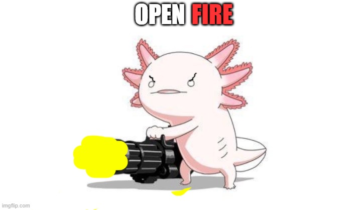 Axolotl gun | FIRE; OPEN | image tagged in axolotl gun | made w/ Imgflip meme maker