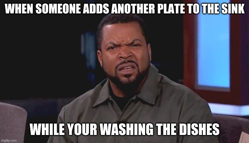 Related | WHEN SOMEONE ADDS ANOTHER PLATE TO THE SINK; WHILE YOUR WASHING THE DISHES | image tagged in really ice cube,funny memes | made w/ Imgflip meme maker