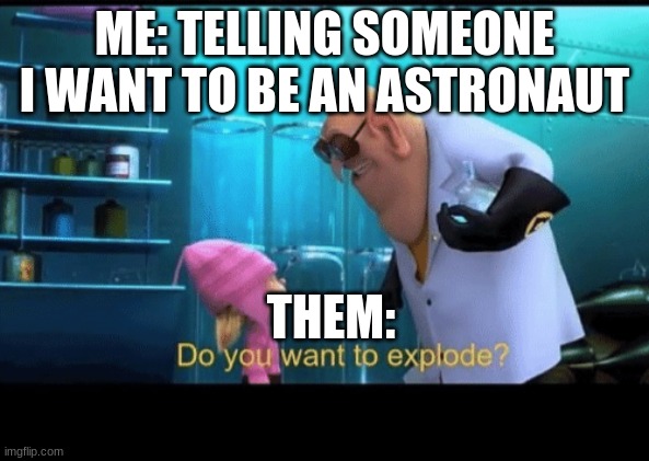 Do you want to explode | ME: TELLING SOMEONE I WANT TO BE AN ASTRONAUT; THEM: | image tagged in do you want to explode | made w/ Imgflip meme maker
