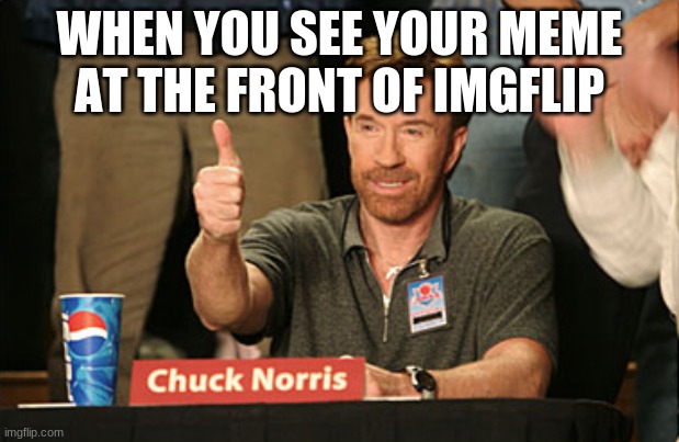 My MEME | WHEN YOU SEE YOUR MEME AT THE FRONT OF IMGFLIP | image tagged in memes,chuck norris approves,chuck norris | made w/ Imgflip meme maker