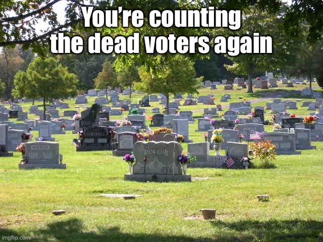 cemetery | You’re counting the dead voters again | image tagged in cemetery | made w/ Imgflip meme maker