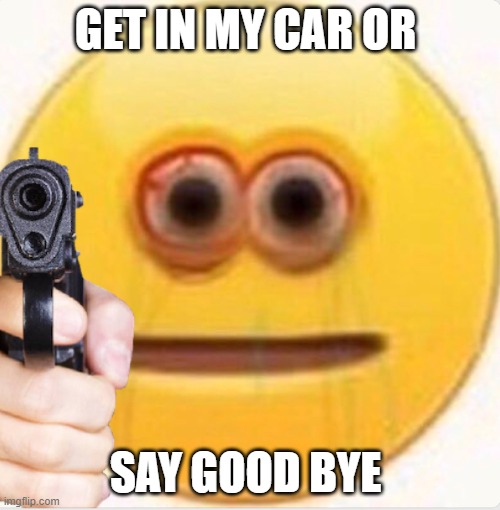 VIBE | GET IN MY CAR OR; SAY GOOD BYE | image tagged in vibe | made w/ Imgflip meme maker