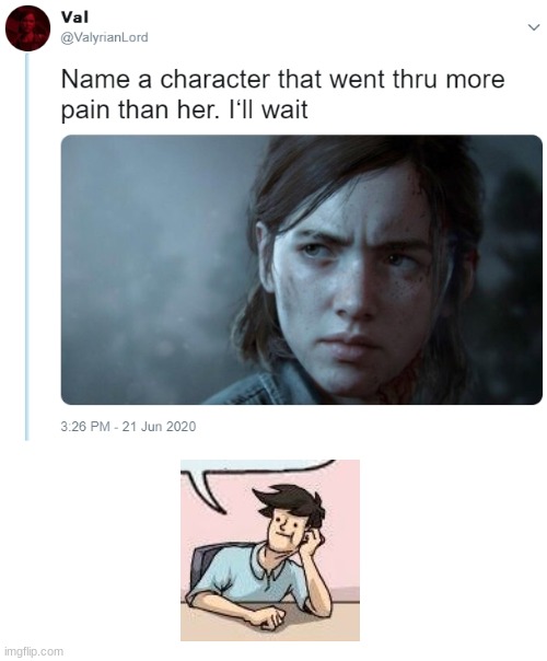 we all proved her wrong | image tagged in name one character who went through more pain than her | made w/ Imgflip meme maker