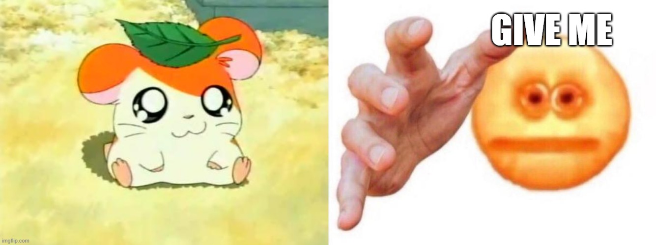 now | GIVE ME | image tagged in memes,hamtaro,cursed emoji hand grabbing | made w/ Imgflip meme maker