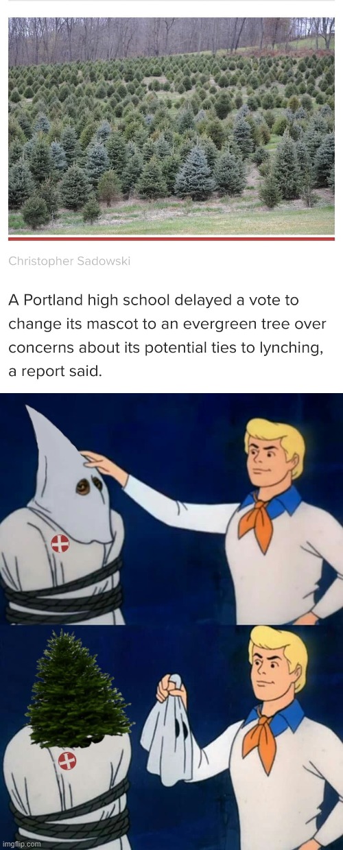 Trees are now racist | image tagged in scooby doo mask reveal,racism,clown world | made w/ Imgflip meme maker