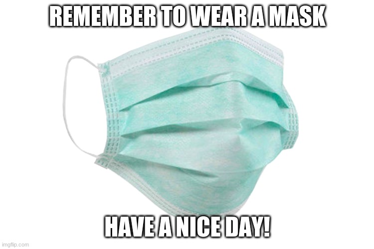 wash up mask up | REMEMBER TO WEAR A MASK; HAVE A NICE DAY! | image tagged in face mask | made w/ Imgflip meme maker