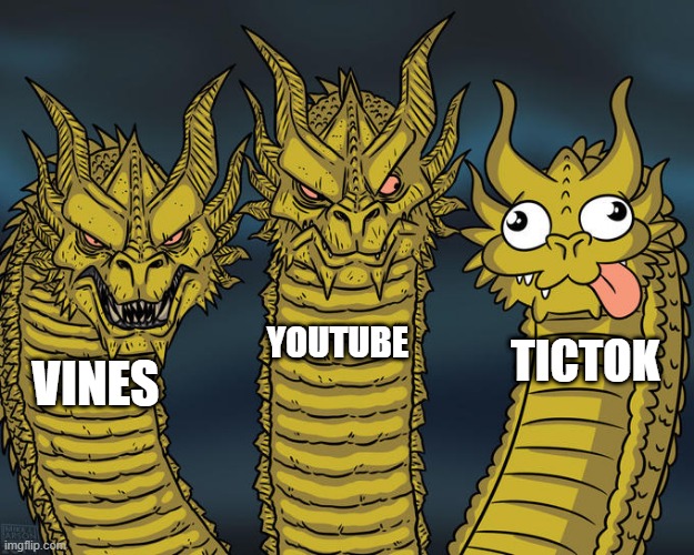 Three-headed Dragon | YOUTUBE; TICTOK; VINES | image tagged in three-headed dragon | made w/ Imgflip meme maker