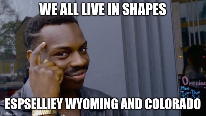 Roll Safe Think About It Meme | WE ALL LIVE IN SHAPES ESPSELLIEY WYOMING AND COLORADO | image tagged in memes,roll safe think about it | made w/ Imgflip meme maker