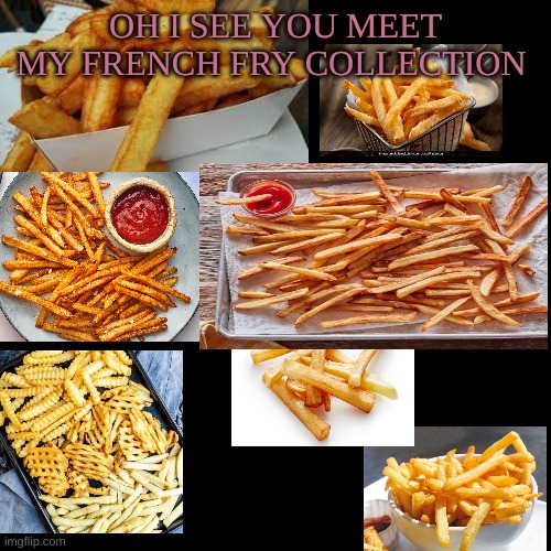 Blank Transparent Square | OH I SEE YOU MEET MY FRENCH FRY COLLECTION | image tagged in memes,blank transparent square | made w/ Imgflip meme maker