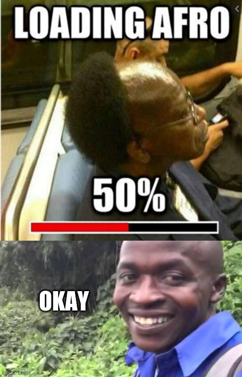 Last time I checked, hair doesn't grow only halfway. | OKAY | image tagged in okay,afro,funny,funny meme | made w/ Imgflip meme maker