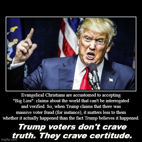 tl;dr - The truth is what Donald Trump says the truth is. | image tagged in funny,demotivationals,evangelicals,truth,the truth,donald trump | made w/ Imgflip demotivational maker