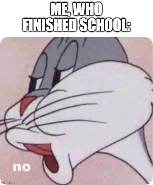 Bugs Bunny No | ME, WHO FINISHED SCHOOL: | image tagged in bugs bunny no | made w/ Imgflip meme maker