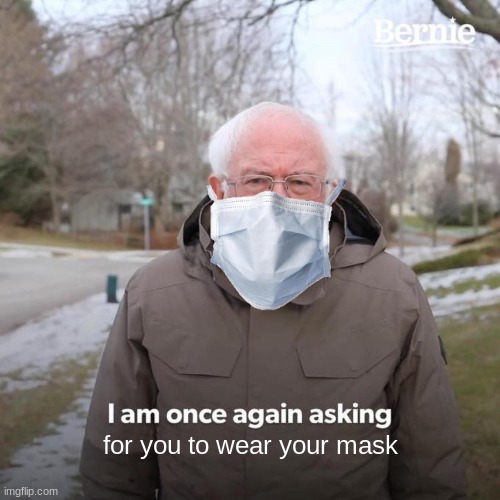 BERnie with mask | for you to wear your mask | image tagged in memes,bernie i am once again asking for your support,mask,coronavirus | made w/ Imgflip meme maker
