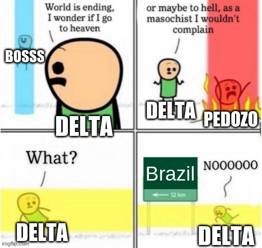 discord | BOSSS; DELTA; DELTA; PEDOZO; Brazil; DELTA; DELTA | image tagged in guy goes to insert text here | made w/ Imgflip meme maker
