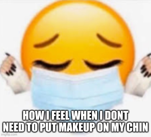 Masks for makeup | HOW I FEEL WHEN I DONT NEED TO PUT MAKEUP ON MY CHIN | image tagged in wear a mask,too much makeup,facemask | made w/ Imgflip meme maker