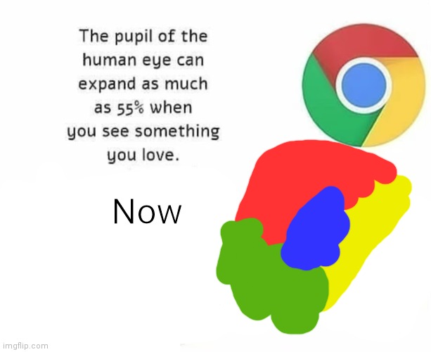 The Pupil Of The Human Eye Can Expand As Much As 55% When You | Now | image tagged in the pupil of the human eye can expand as much as 55 when you | made w/ Imgflip meme maker