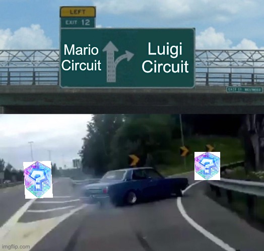 Ignore the non-transparency | Mario Circuit; Luigi Circuit | image tagged in memes,left exit 12 off ramp | made w/ Imgflip meme maker