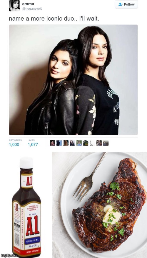 It’s like Parmesan cheese and bacon it makes everything better | image tagged in name a more iconic duo,steak,sauce,food,tasty,yummy | made w/ Imgflip meme maker