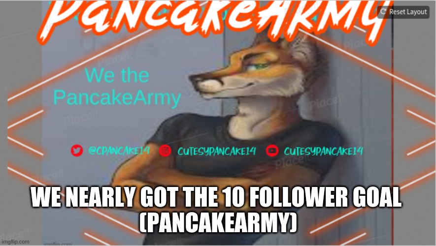 about got the follower goal! | WE NEARLY GOT THE 10 FOLLOWER GOAL 
(PANCAKEARMY) | image tagged in follower goal,followers,pancakearmy | made w/ Imgflip meme maker