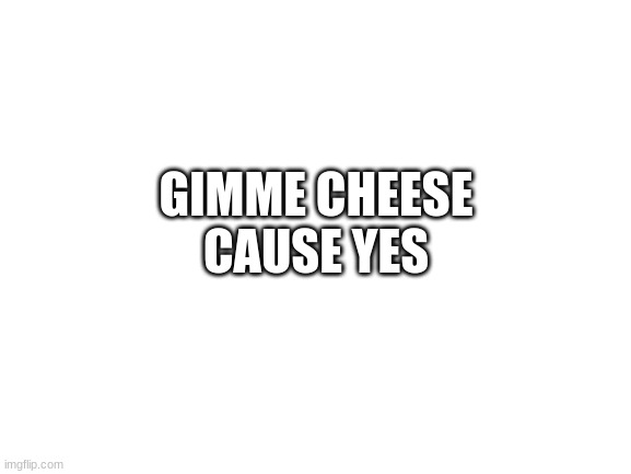 gimmeeee cheeeeeeeese caaaaauuuuuuuuuuseeeee yeeeeeeeeeeees | GIMME CHEESE CAUSE YES | image tagged in blank white template | made w/ Imgflip meme maker