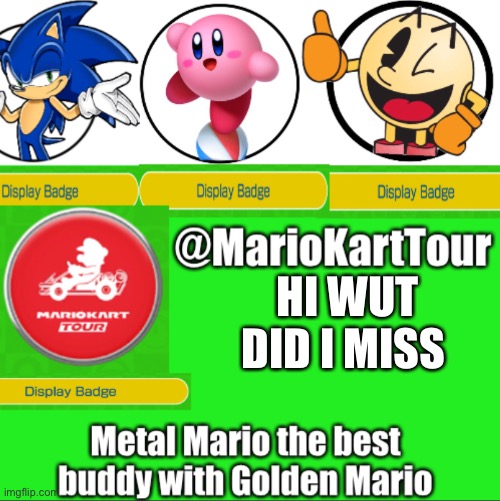 MarioKartTour’s announcement template | HI WUT DID I MISS | image tagged in mariokarttour s announcement template | made w/ Imgflip meme maker