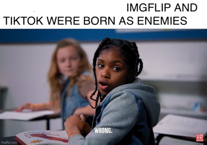 Imgflip and TikTok were not born as enemies | image tagged in dhar mann,brianni walker,wrong,imgflip,tiktok,tik tok | made w/ Imgflip meme maker